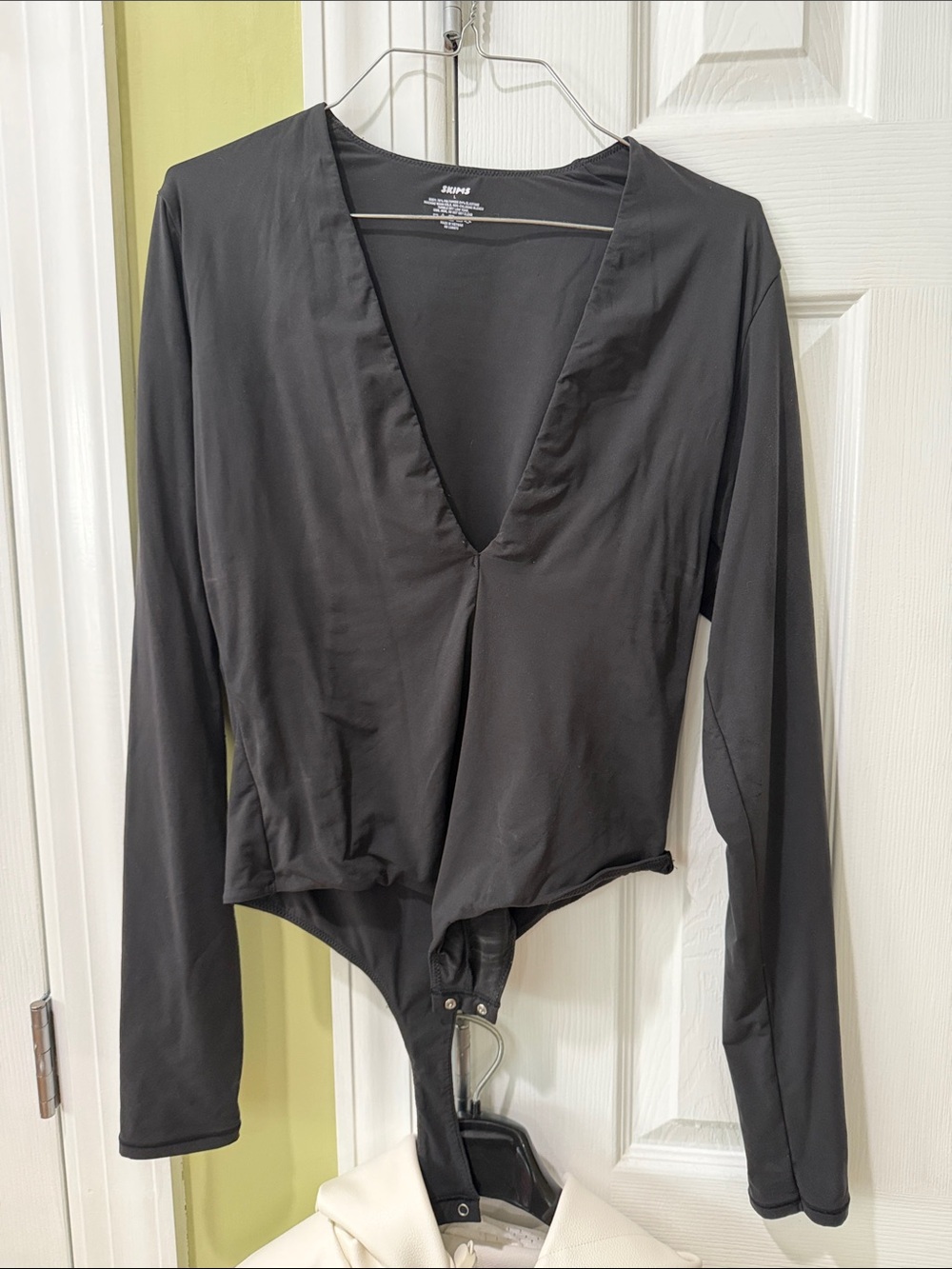 SKIMS Black Long-Sleeve V-Neck Bodysuit